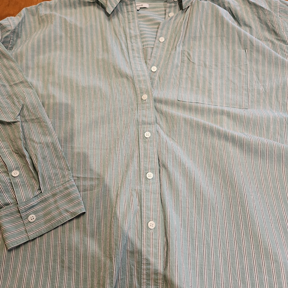 Madewell Green Striped Button-Down Shirt
